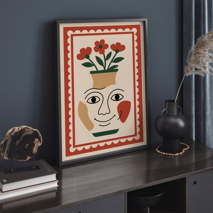 Flower Face Vase Poster - Surreal Floral Wall Art