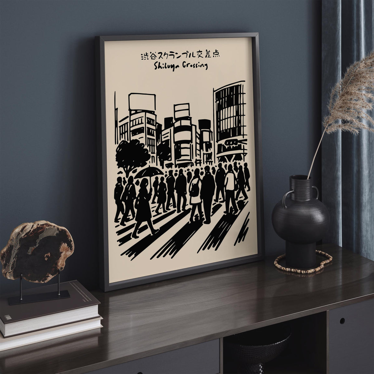 Shibuya Crossing Tokyo Black Ink Art Poster