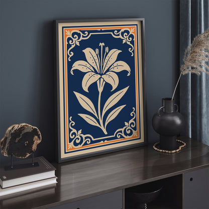 Orange Lily on Navy Blue Poster