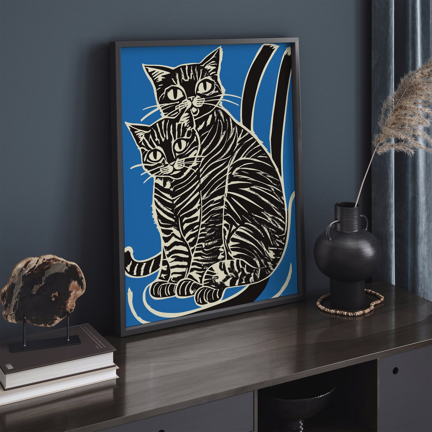 Retro Cats Linocut Poster