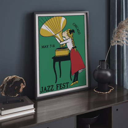 Chicago Vintage Jazz Fest Green Wall Art