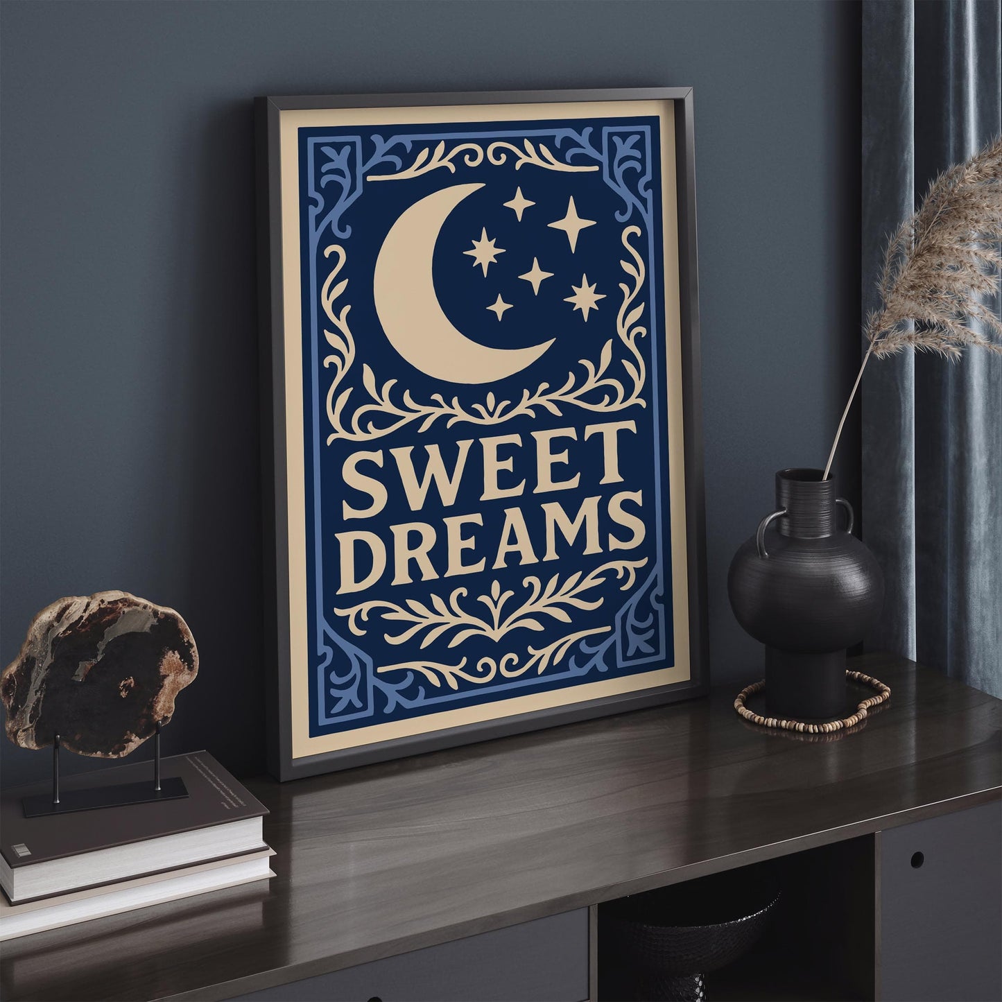 Sweet Dreams Poster - Moon and Stars Rococo Art Print