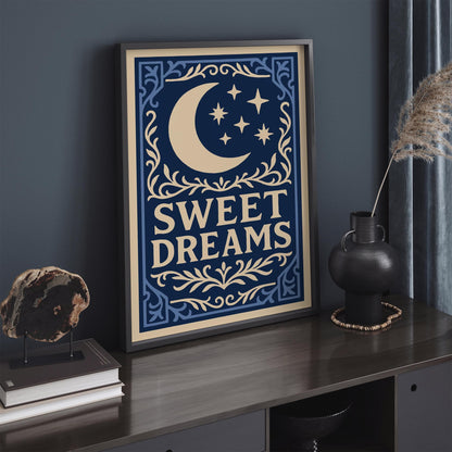 Sweet Dreams Poster - Moon and Stars Rococo Art Print