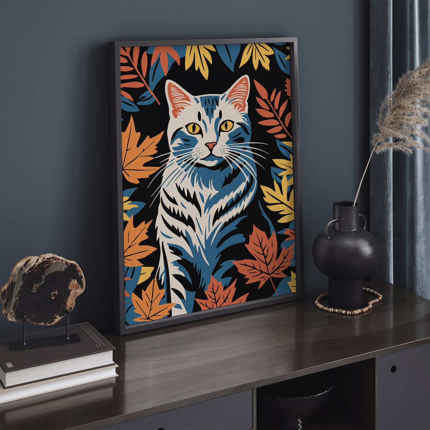 Cute Cat in Fall Leaves Art Print
