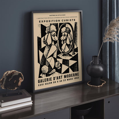 Cubism Exhibition Poster – Vintage Poodle & Mirror Wall Art Print