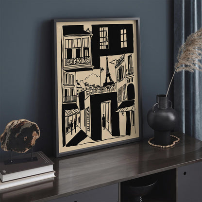 Black Ink Style Paris Comics Art Print