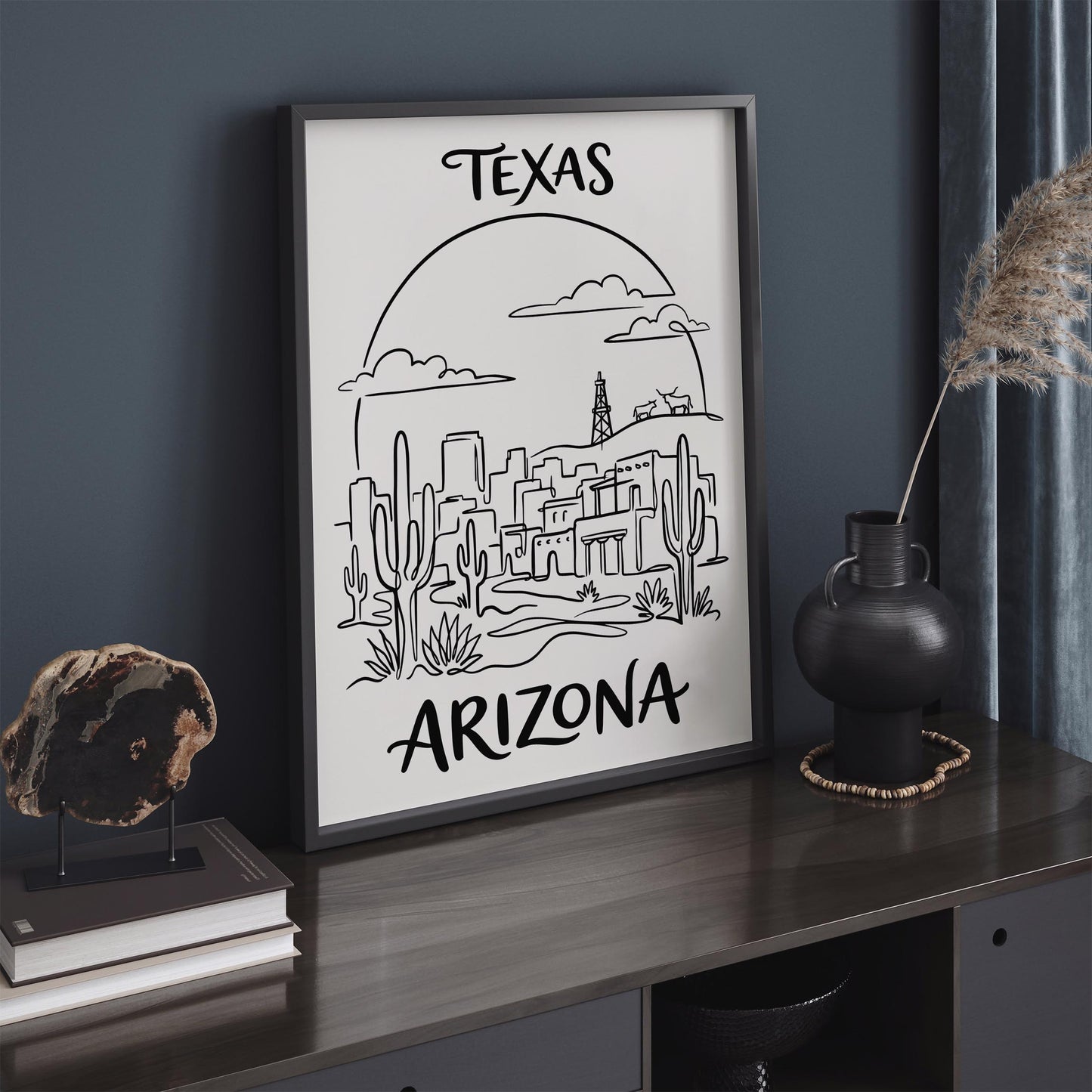 Texas Arizona Line Art BW Poster