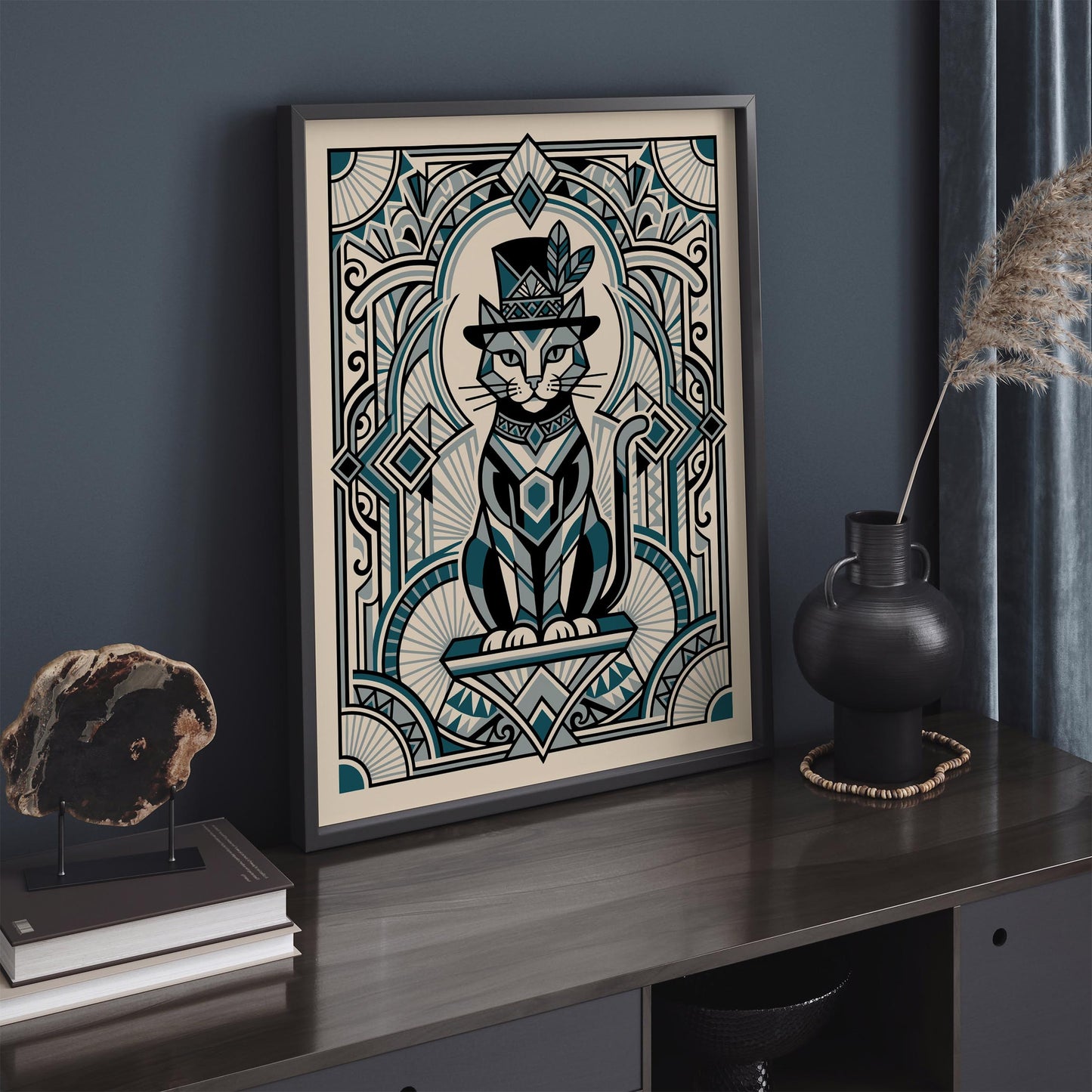 Art Deco Cat Portrait – Vintage Animal Wall Art Print