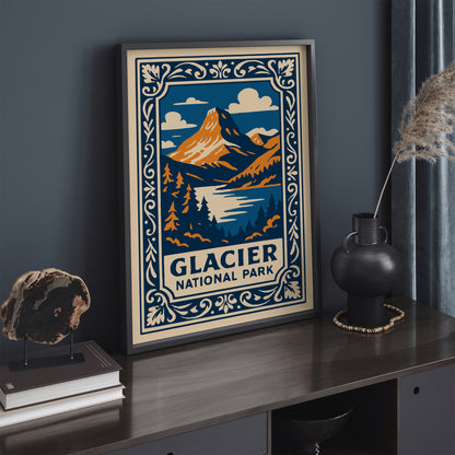 Glacier National Park Poster - Blue Landscape Art Print