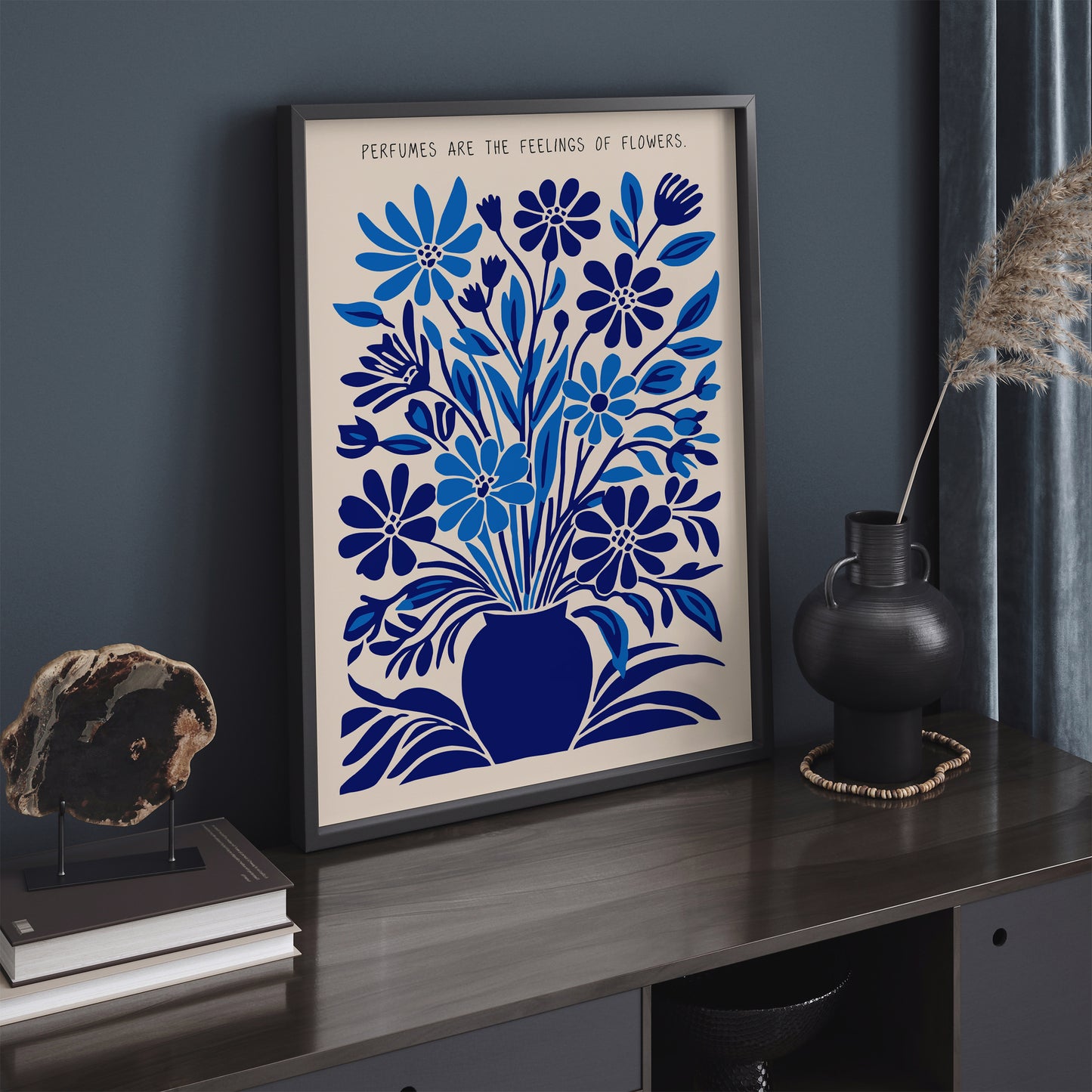 Blue Botanical Wall Art Bathroom Decor