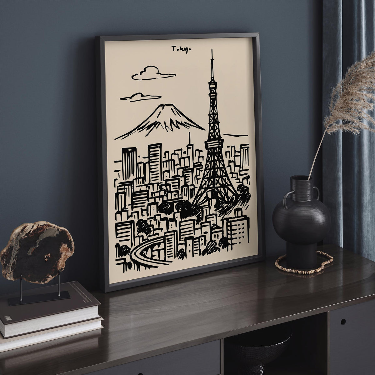 Tokyo Japan Black Ink Travel Poster