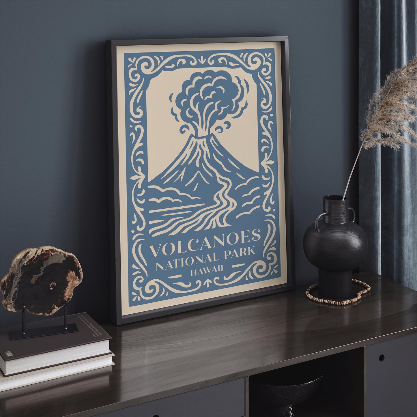 Hawaii Volcanoes National Park Poster - Vintage Blue Eruption Wall Art