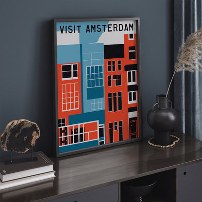 Visit Amsterdam Retro Travel Poster