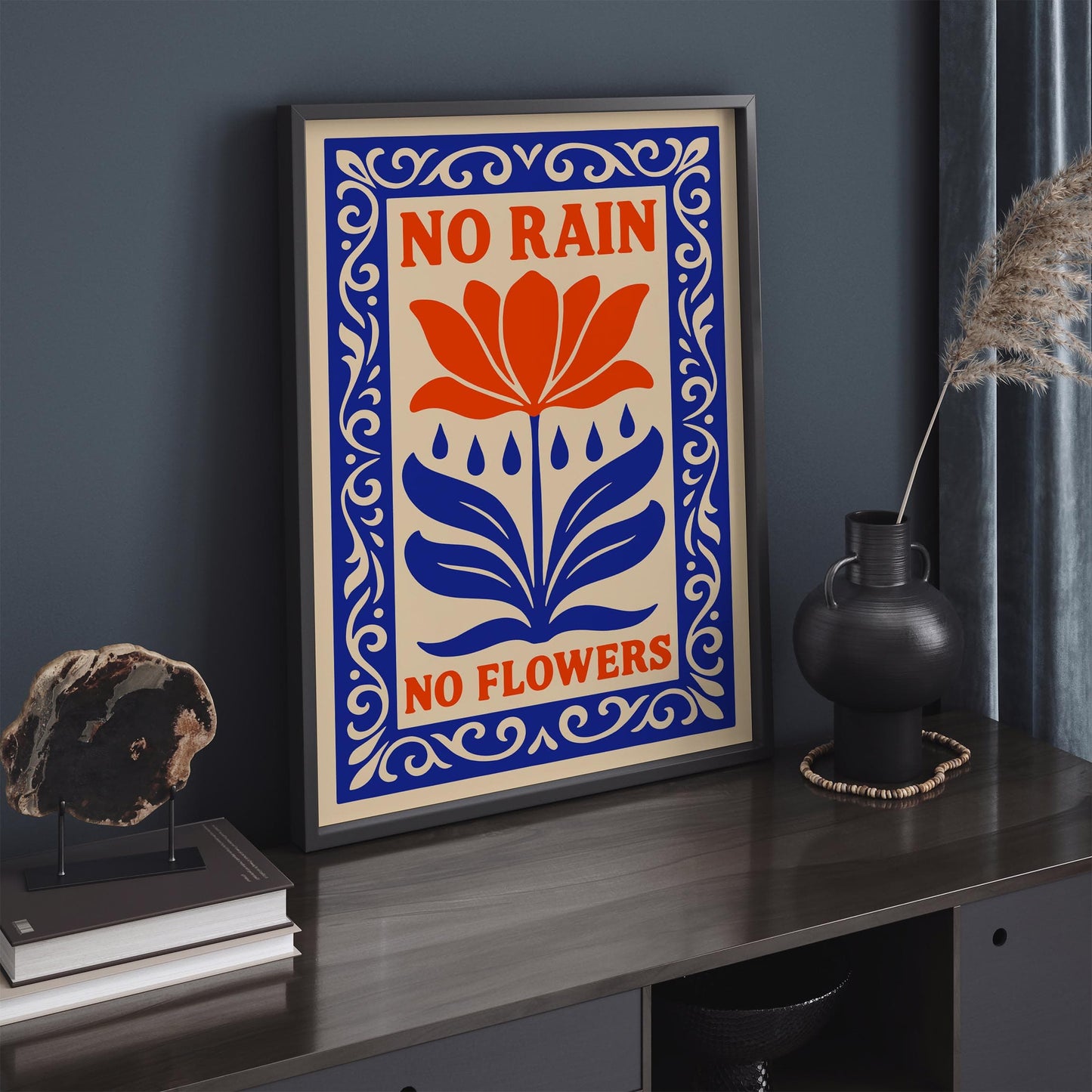 No Rain No Flowers Quote Print - Wall Art