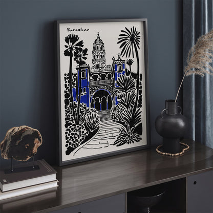 Barcelona Poster - Black Ink Spain Travel Wall Art
