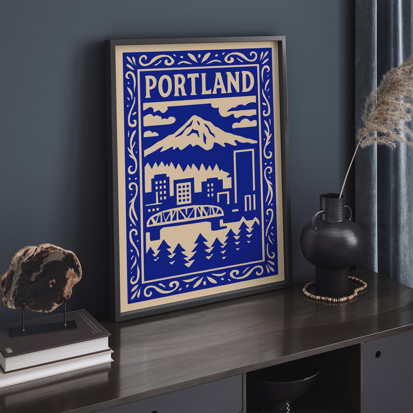 Portland Blue Cityscape Travel Poster