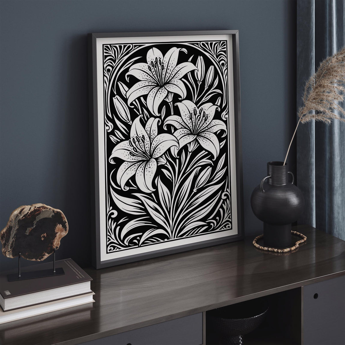 Black and White Lily Flower Print