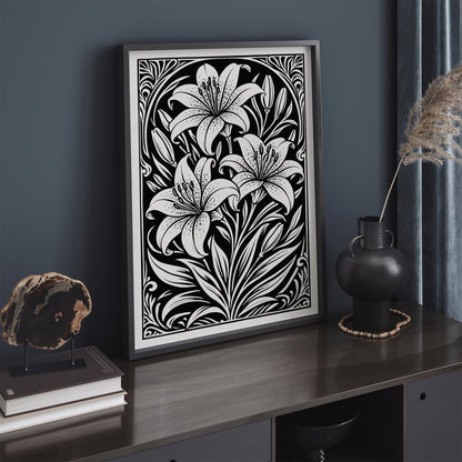 Black and White Lily Flower Print