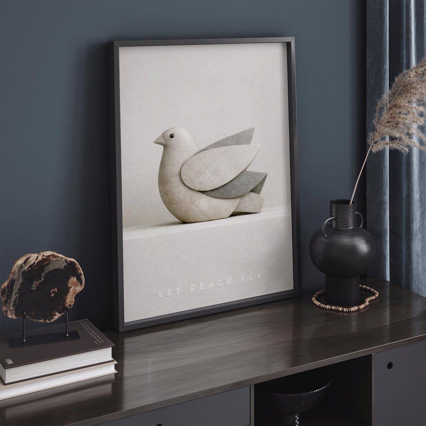 Minimalist Peace Dove Poster Print – Abstract Sandstone Bird Sculpture Wall Art