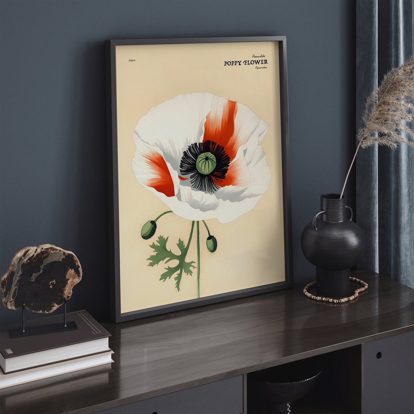 Vintage Poppy Flower Illustrated Poster