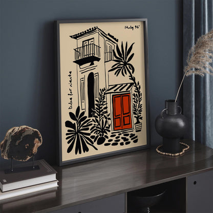 Dolce Far Niente Italy Poster, Black Ink Cityscape Print
