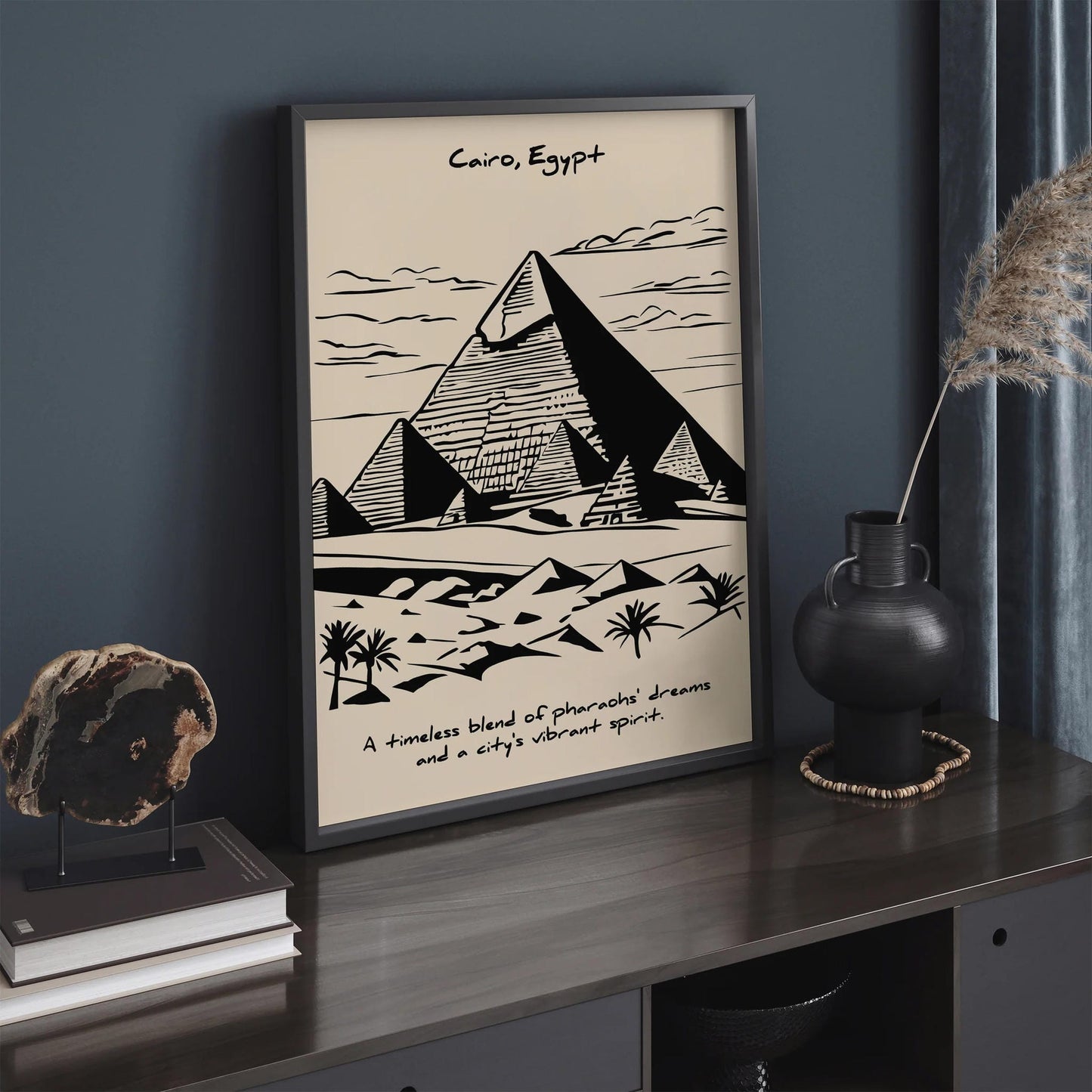 Cairo Egypt Black Ink Wall Art Poster