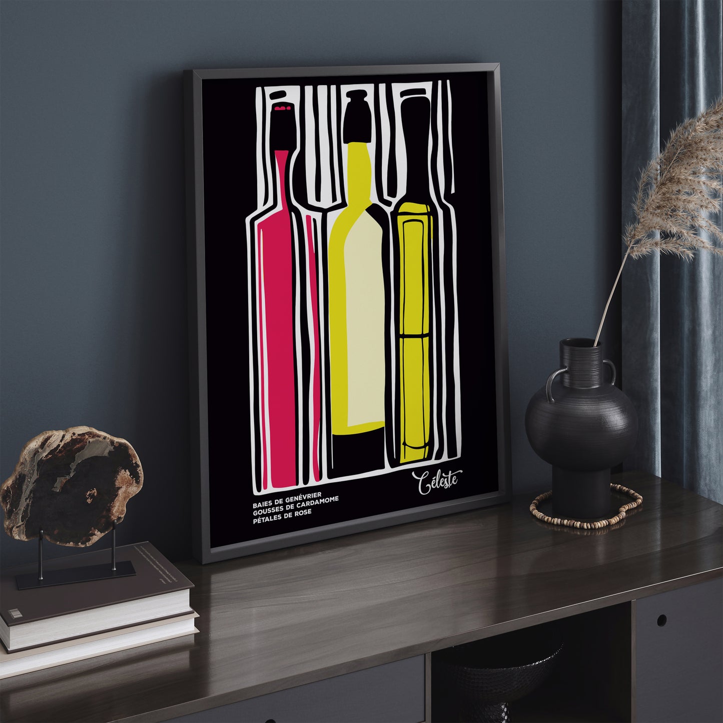 Celeste Wine Retro Black Art Print