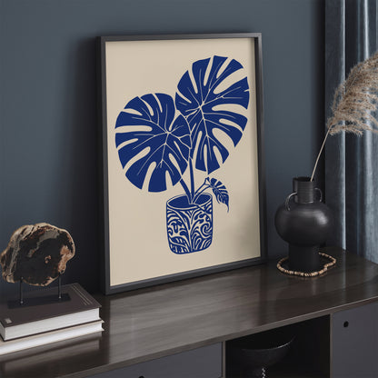 Blue Monstera Leaves Art Print