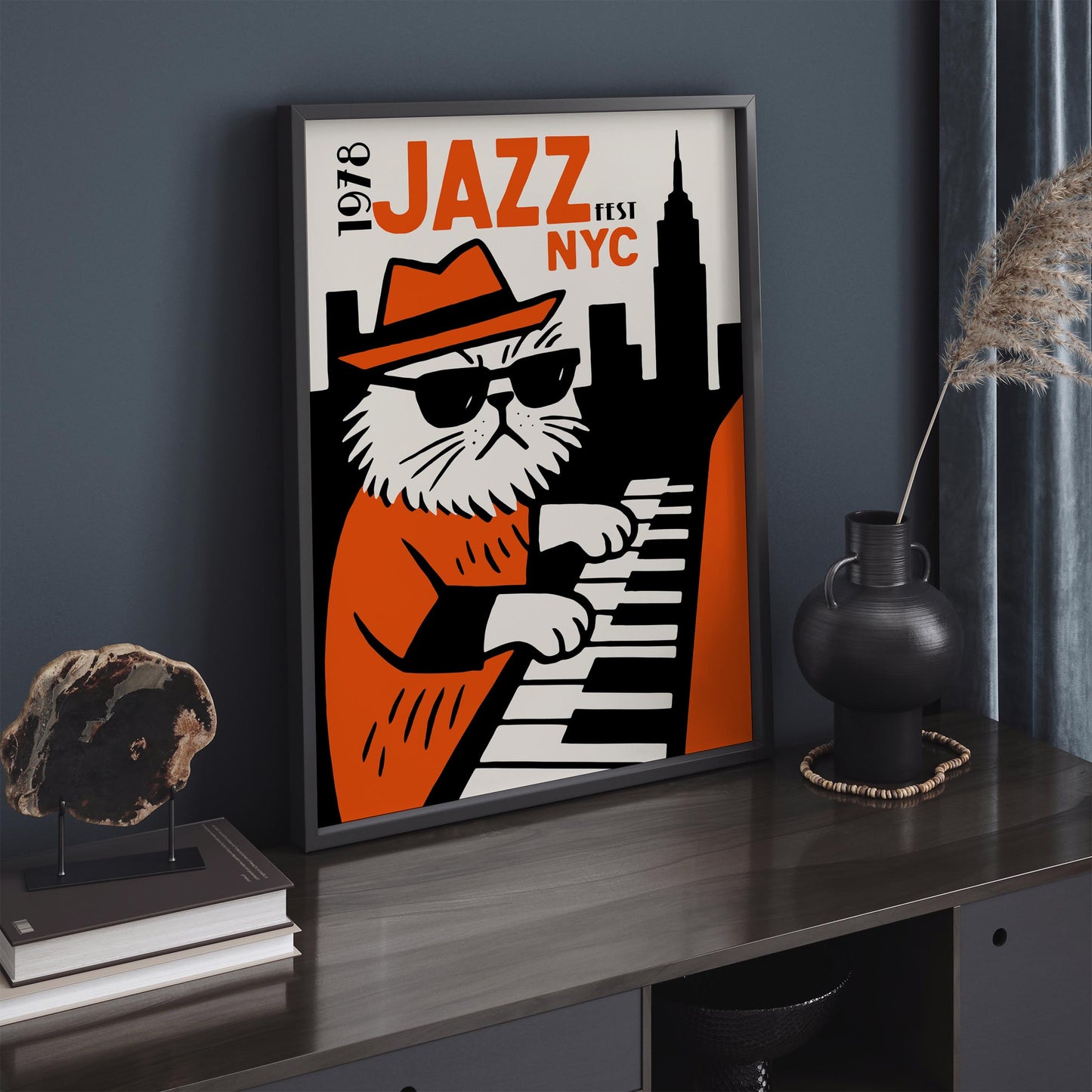 Jazz Fest NYC 1978 Poster - Cool Funny Cat Wall Art