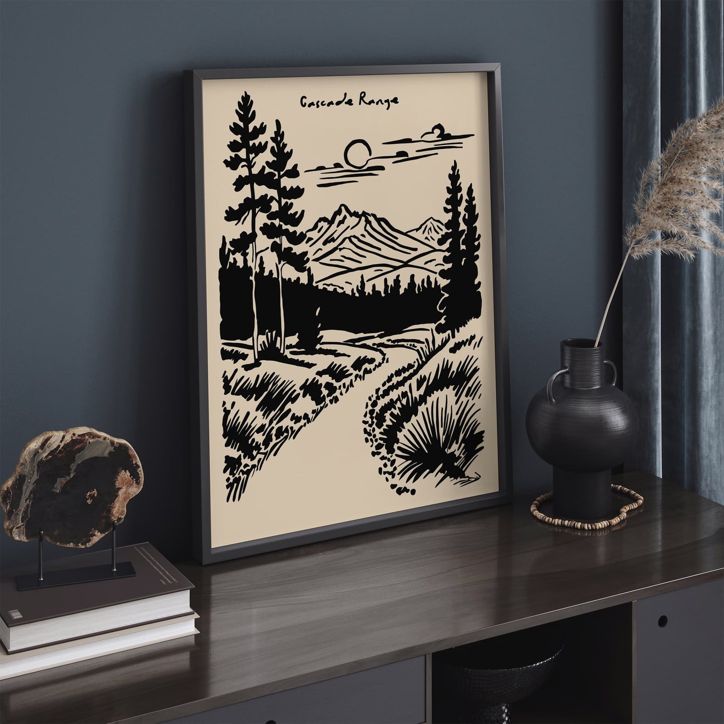 Mount Rainier Poster - Black Ink Landscape Print