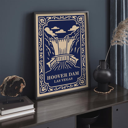 Hoover Dam Poster - Las Vegas Navy Blue Travel Art
