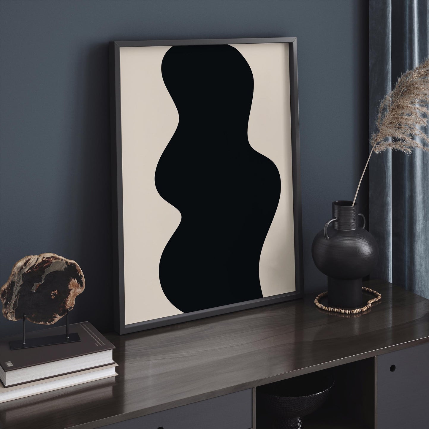 Modern Abstract Black Wavy Shape Poster Print 2026