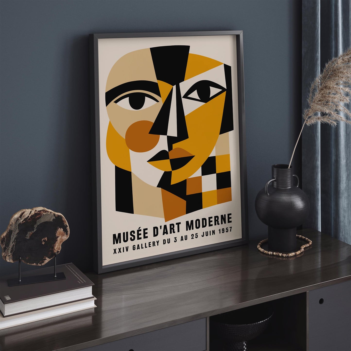 Mid-Century Modern Cubism Art Print – 1957 Exhibition Poster