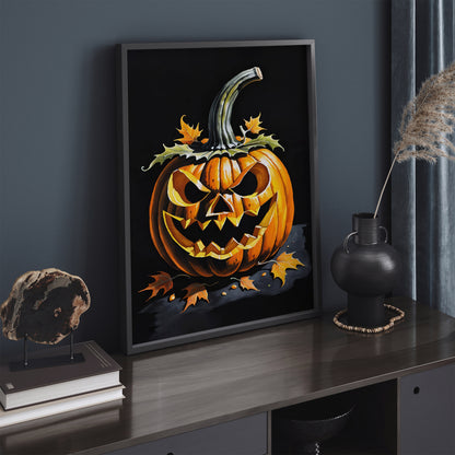 Spooky Halloween Pumpkin Head Black Art Print