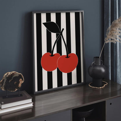 Retro Black & White Cherry Art Print