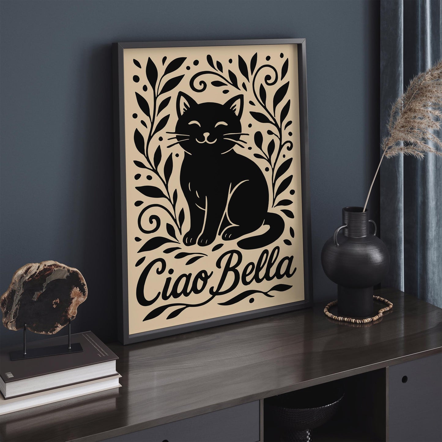 Ciao Bella Poster - Black Cat Wall Art - Cute Animal Print