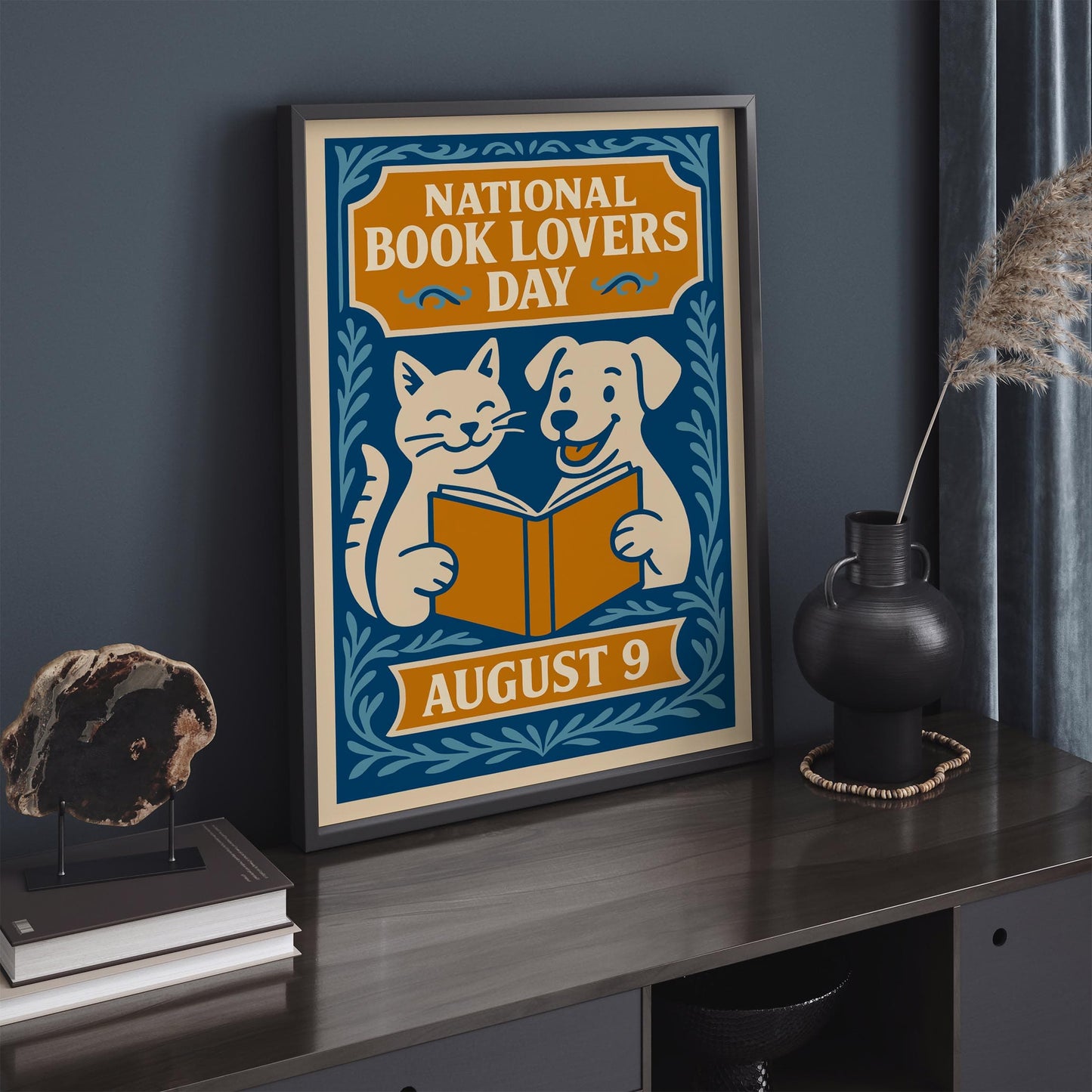 National Book Lovers Day Poster - Blue Literary Art Print