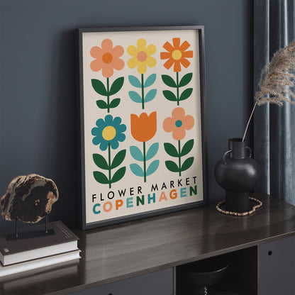 Copenhagen Flower Market Poster - Retro Botanical Wall Art