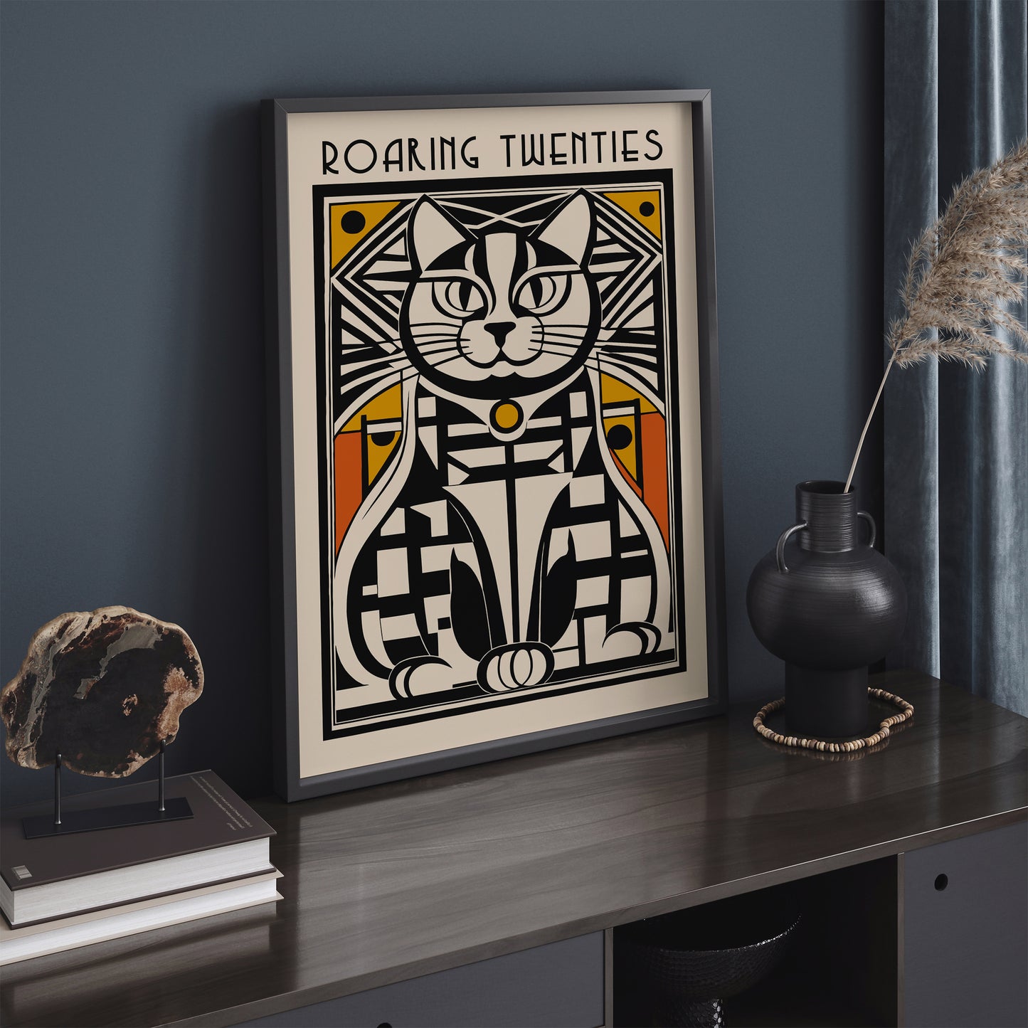 Roaring Twenties Geometric Cat Poster
