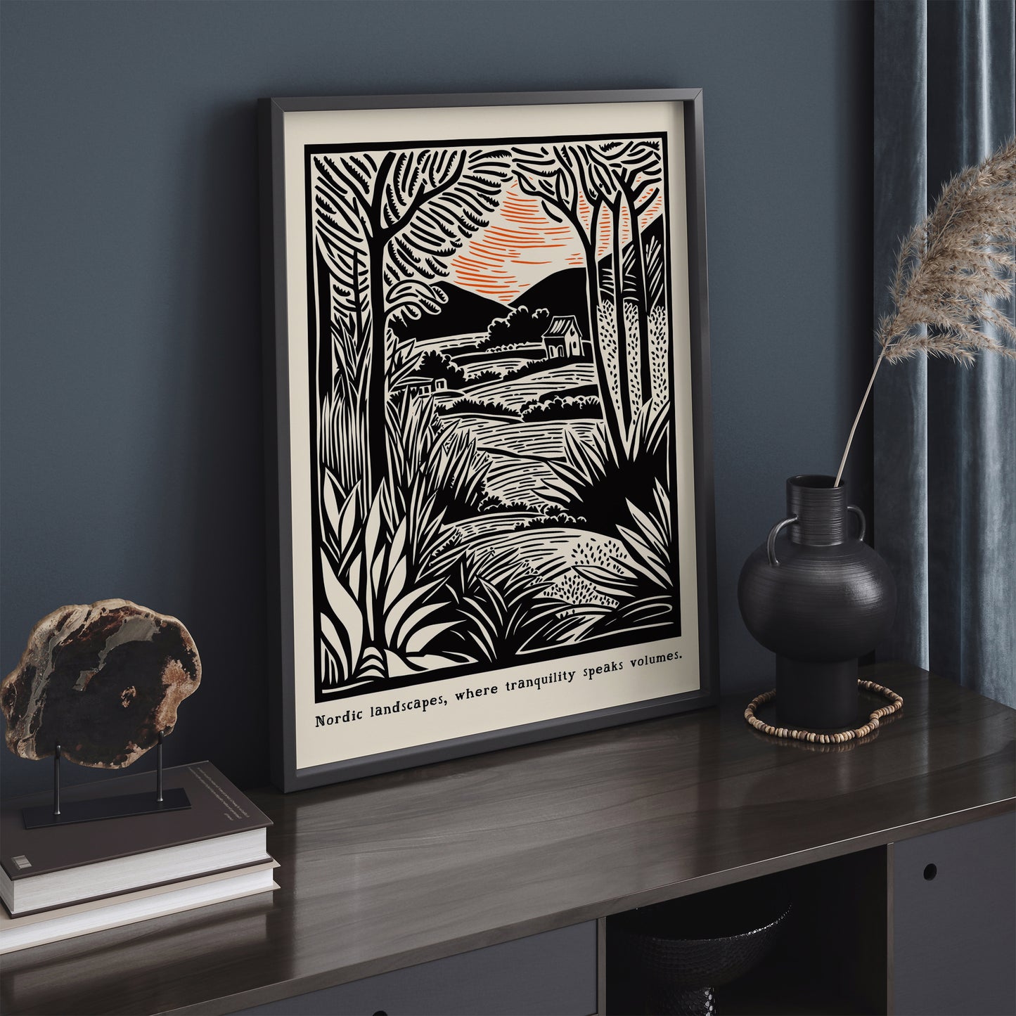 Nordic Landscape Drawing Wall Art Print