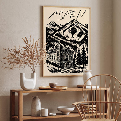 Aspen Black Ink Travel Poster