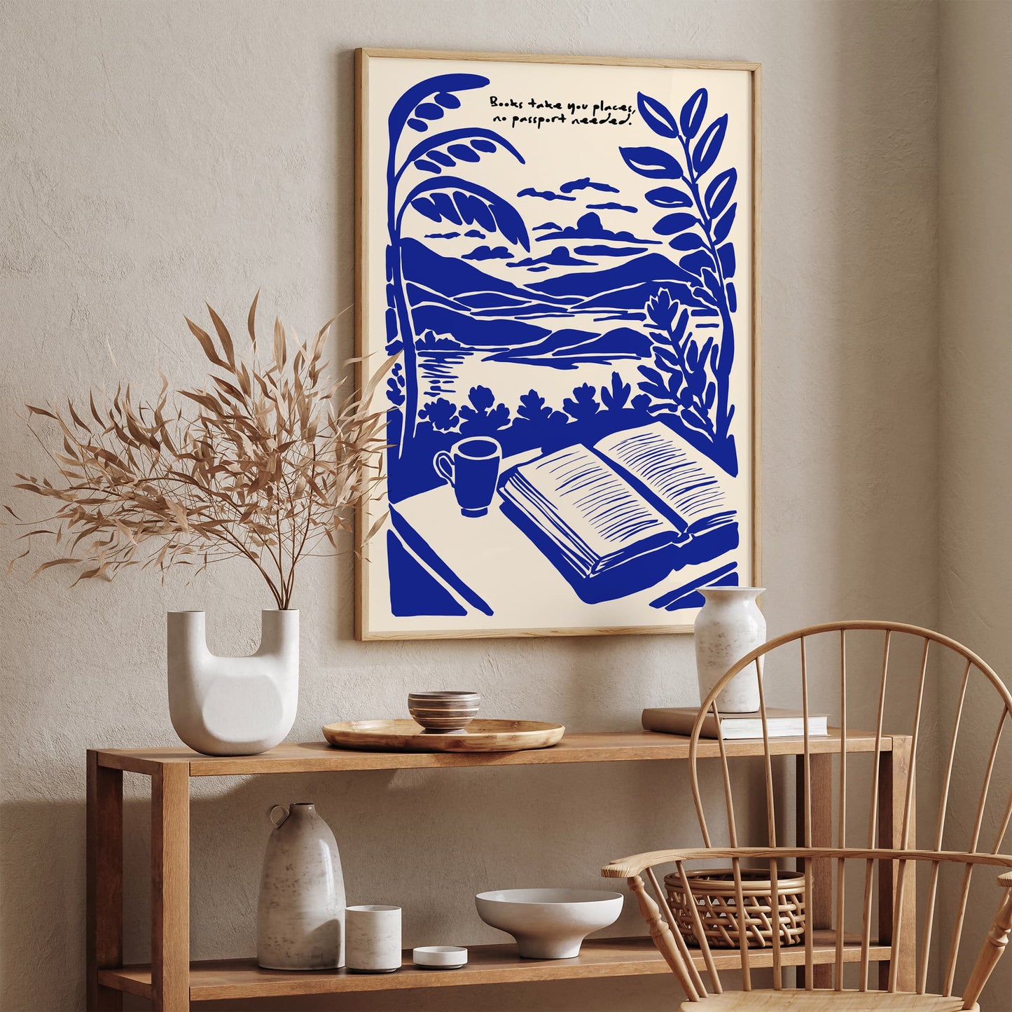 Books Take You Places Poster - Blue Reading Wall Art