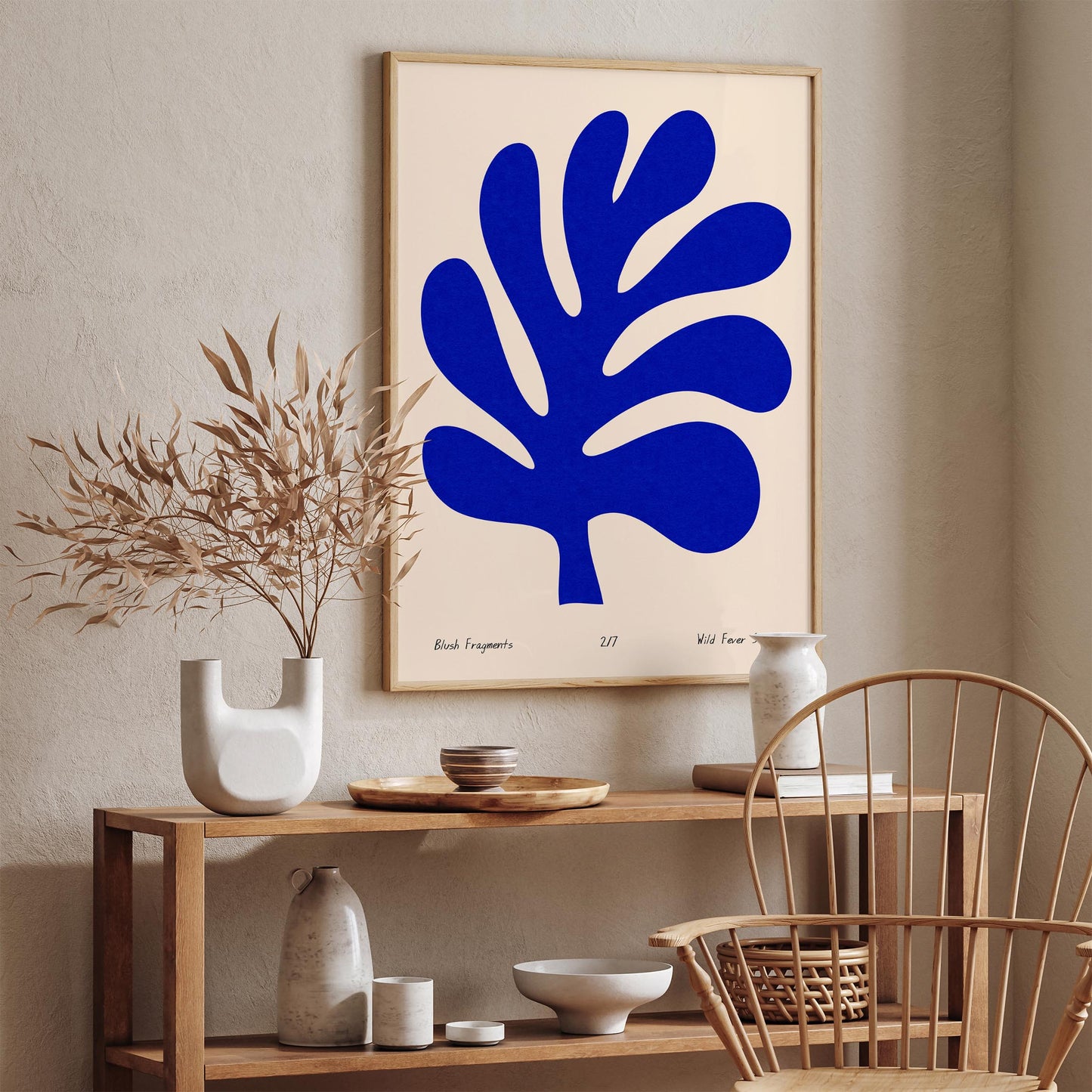 Blue Blush Fragments Poster - Cut Outs Leaf in Matisse Style