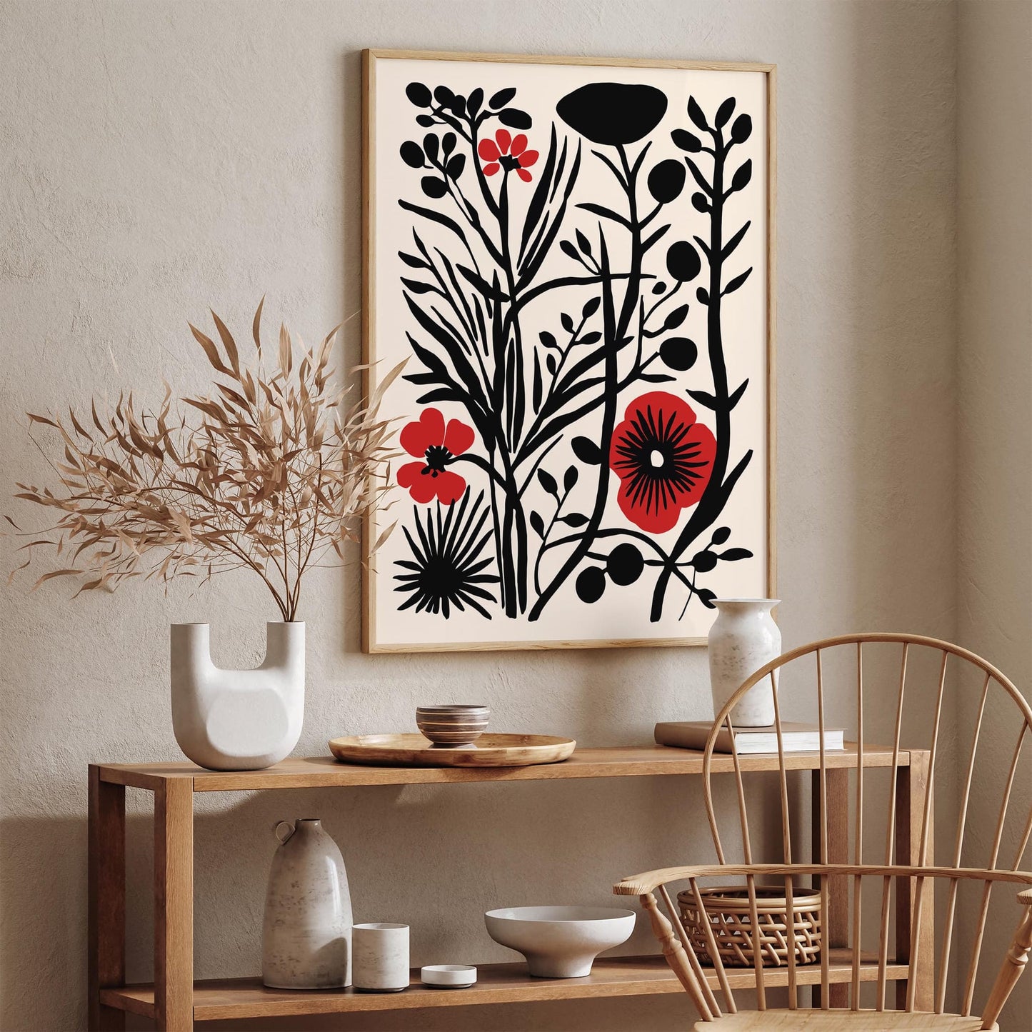 Rustic Cut Outs Floral Black and Red Poster