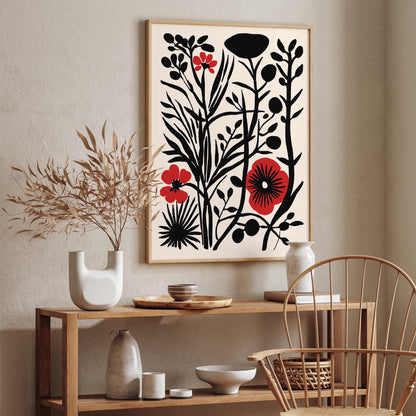 Rustic Cut Outs Floral Black and Red Poster