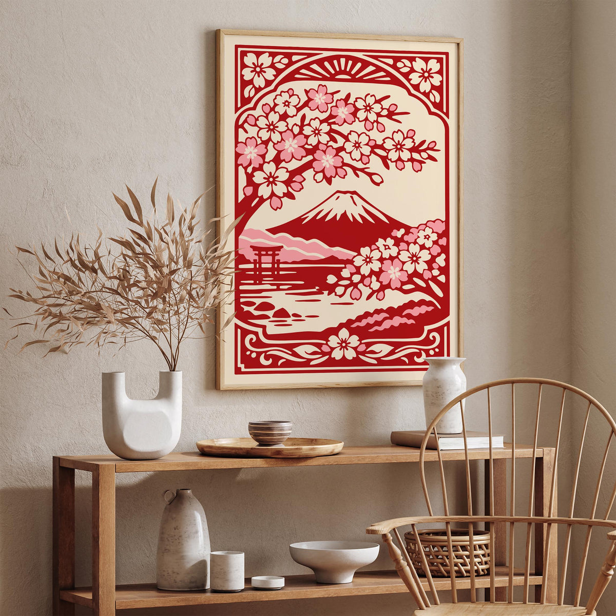 Mount Fuji Japan Red Travel Poster