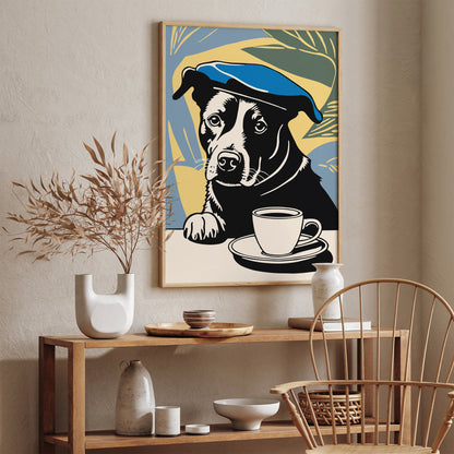 Dog with Black Coffee Retro Poster