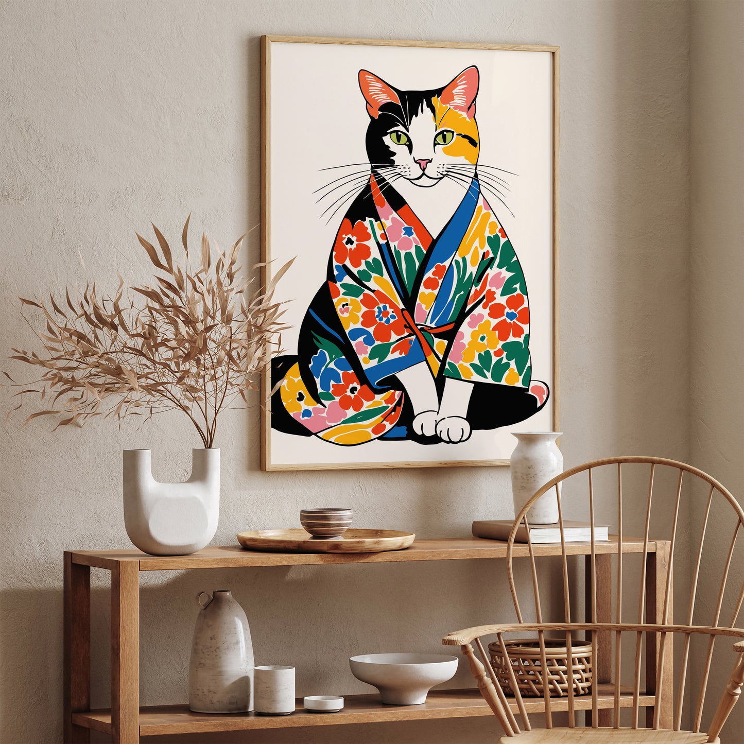 Floral Kimono Cat Poster