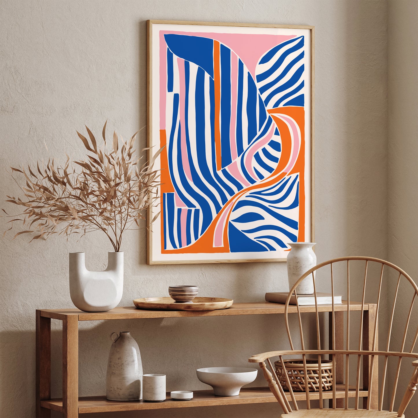 Blue Orange Mid Century Modern Art Print