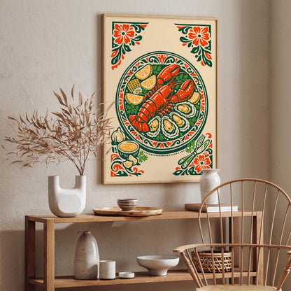 Lobster Plate Wall Art Print – Coastal Kitchen Decor Poster